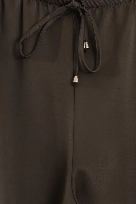 Bayan Kahverengi Saten Düz Kesim Pantolon - BSL