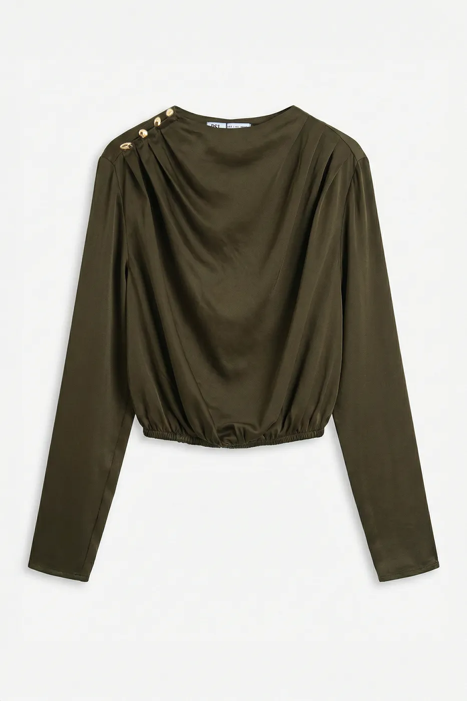 Bayan Haki Saten Pileli Crop Bluz