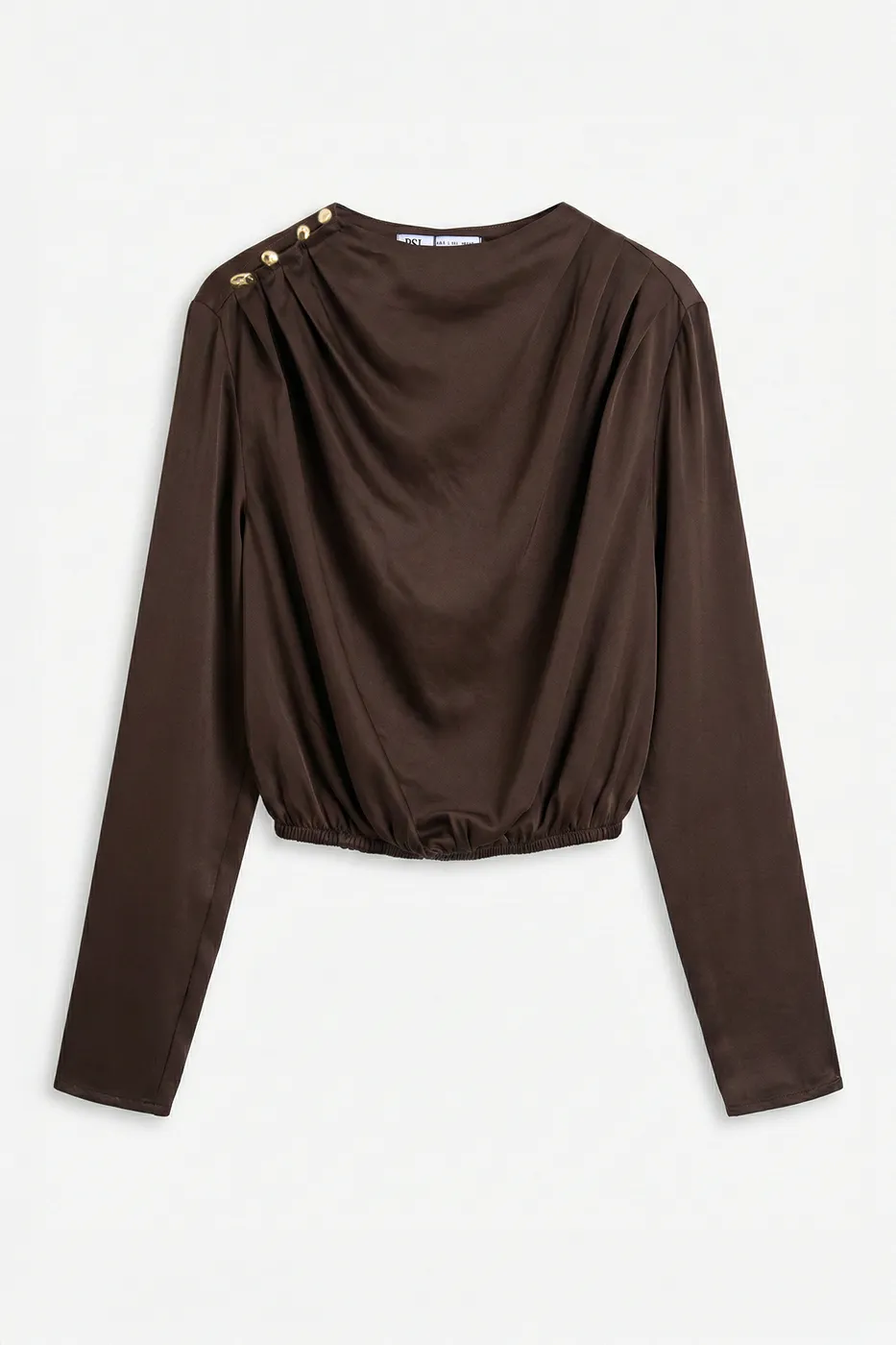 Bayan Kahverengi Saten Pileli Crop Bluz