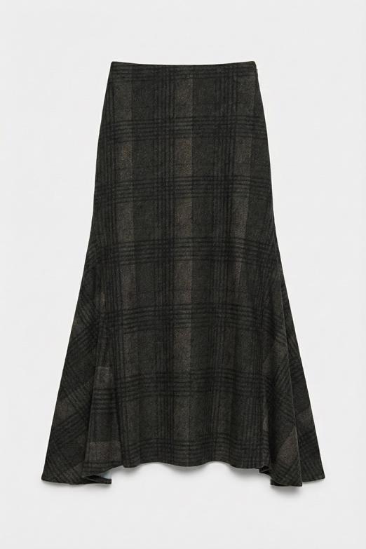 Ekoseli Volanlı Midi Etek