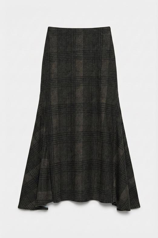 Ekoseli Volanlı Midi Etek