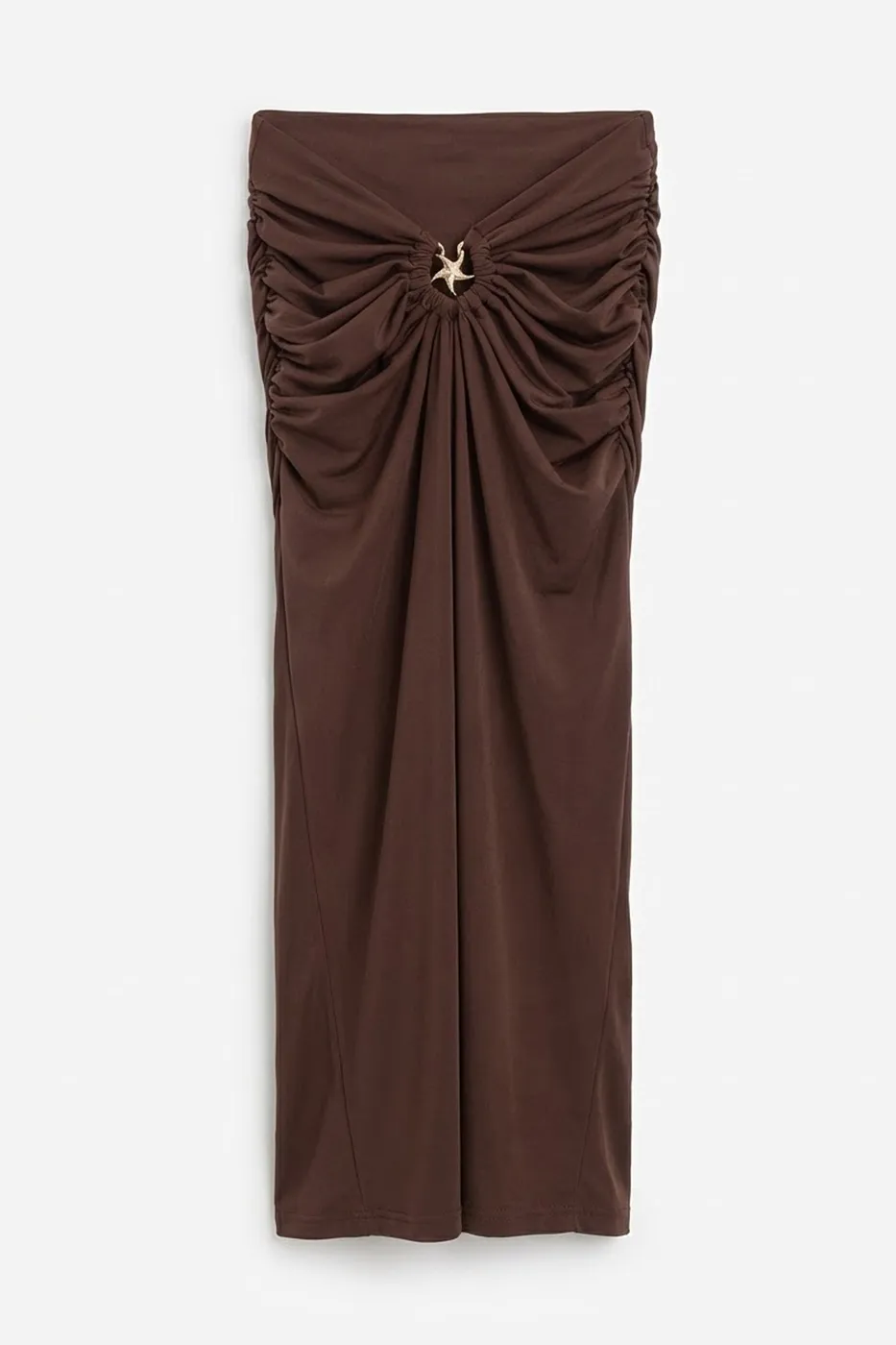 Bayan Kahverengi Toka Ve Drape Detaylı Midi Etek