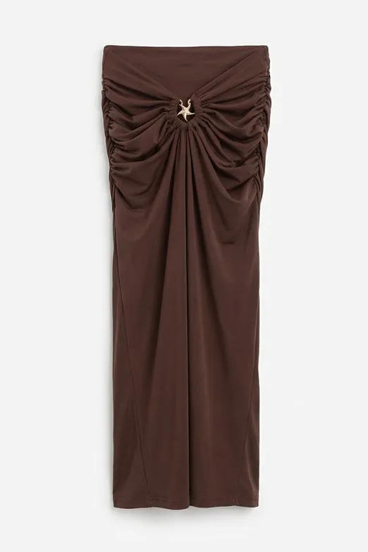 Bayan Kahverengi Toka Ve Drape Detaylı Midi Etek - BSL