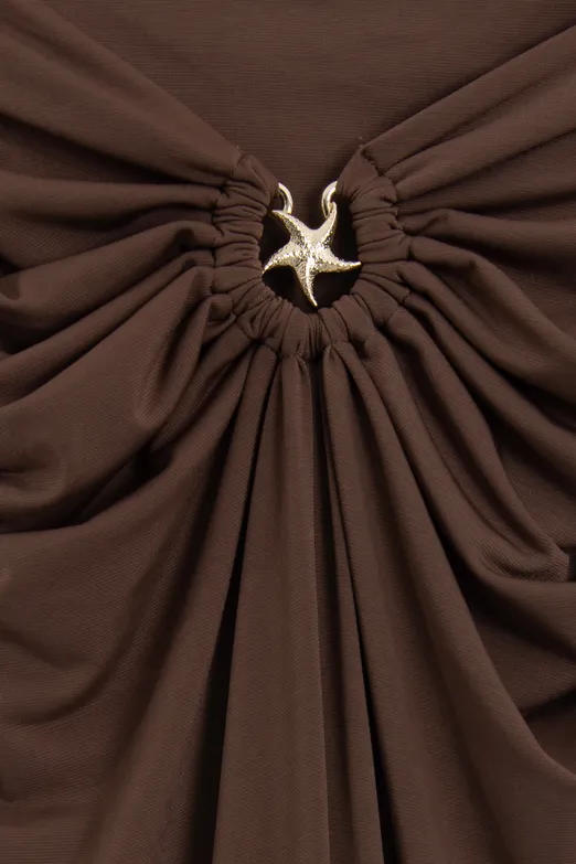 Bayan Kahverengi Toka Ve Drape Detaylı Midi Etek - BSL