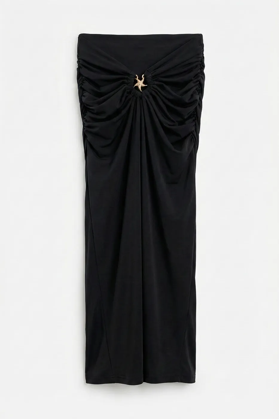 Bayan Siyah Toka Ve Drape Detaylı Midi Etek