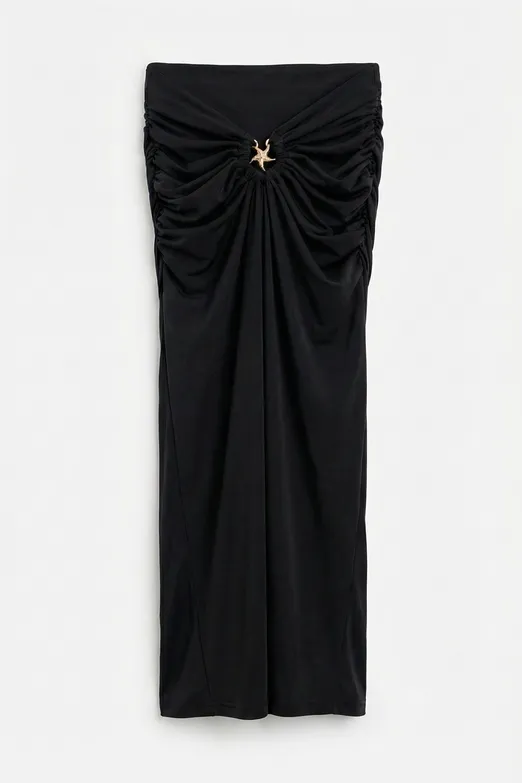 Bayan Siyah Toka Ve Drape Detaylı Midi Etek - BSL