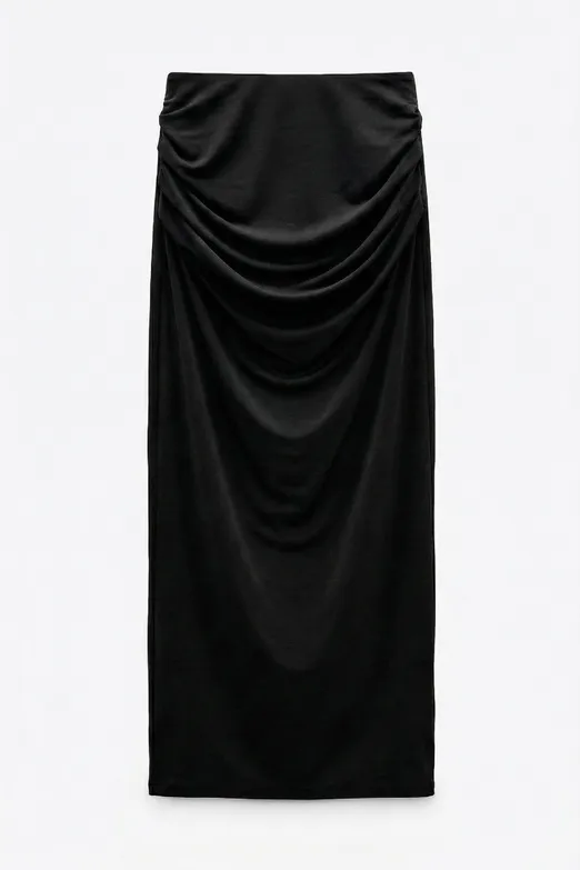 Bayan Siyah Toka Ve Drape Detaylı Midi Etek - BSL