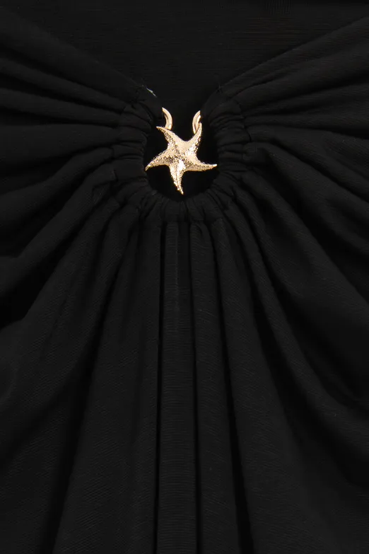 Bayan Siyah Toka Ve Drape Detaylı Midi Etek - BSL