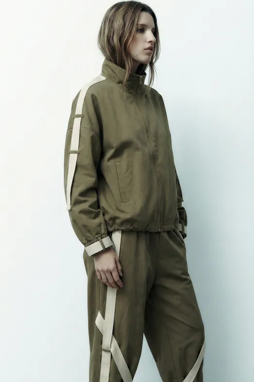 Bayan Haki Şerit Detaylı Mont - BSL