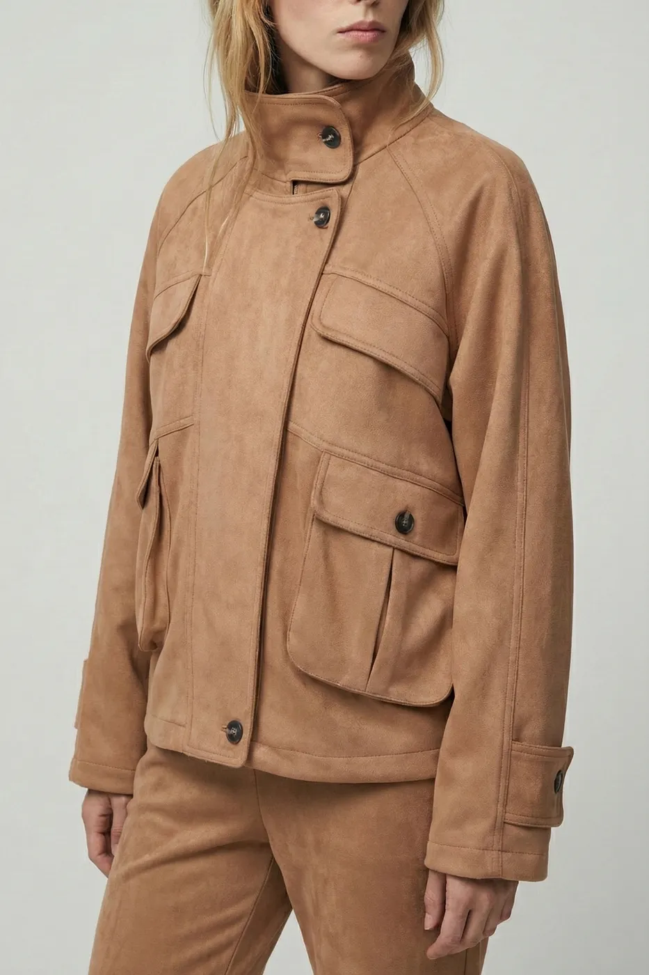 Bayan Camel Cepli Süet Mont