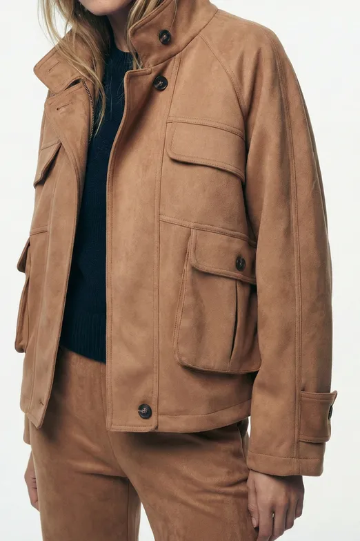 Bayan Camel Cepli Süet Mont - BSL