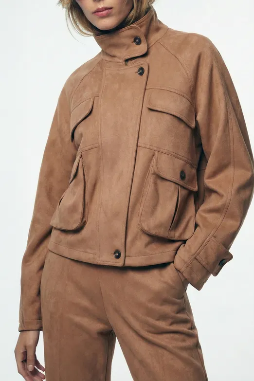 Bayan Camel Cepli Süet Mont - BSL