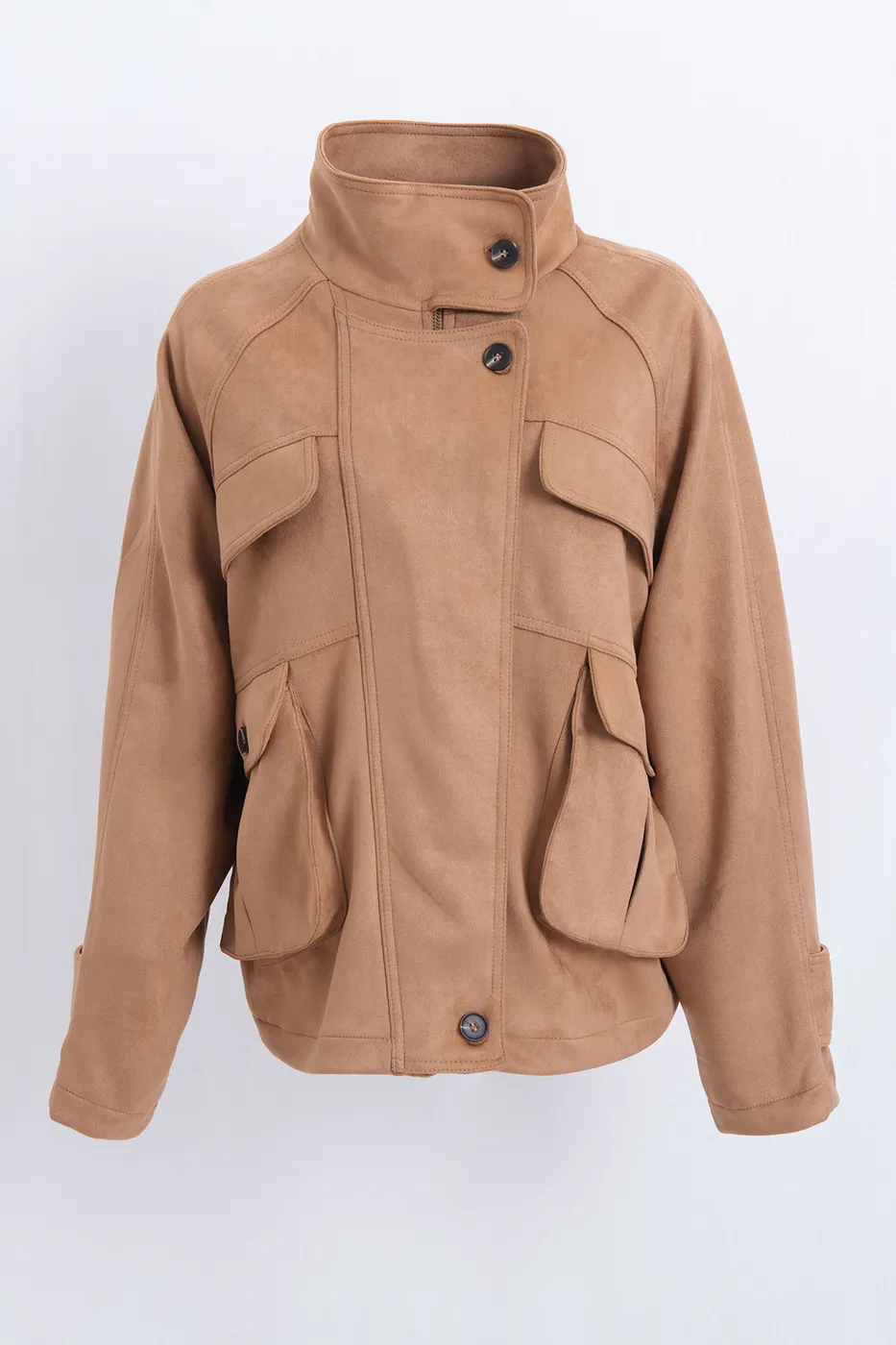 Bayan Camel Cepli Süet Mont