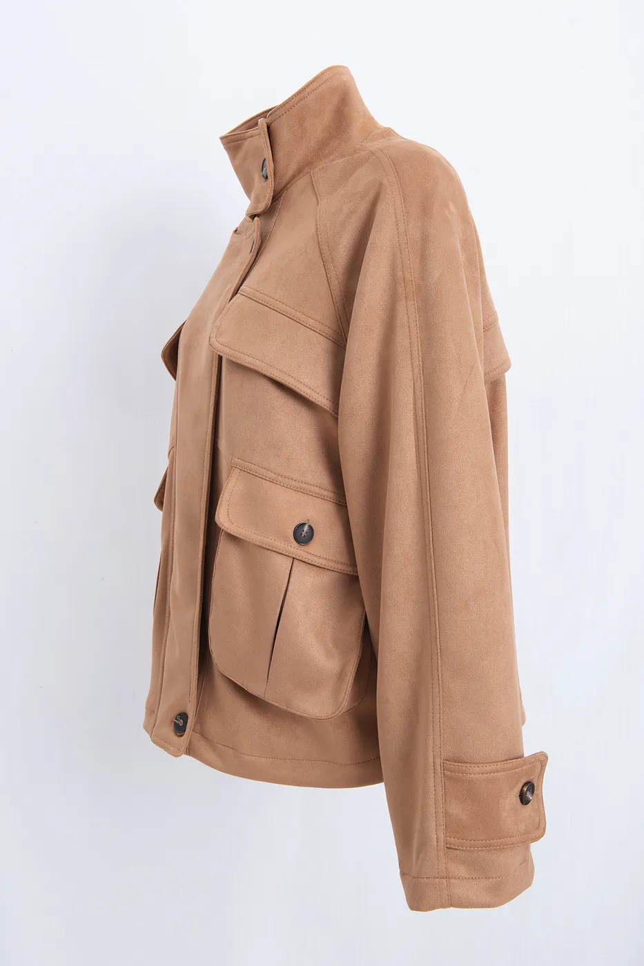 Bayan Camel Cepli Süet Mont