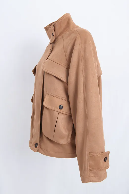 Bayan Camel Cepli Süet Mont - BSL