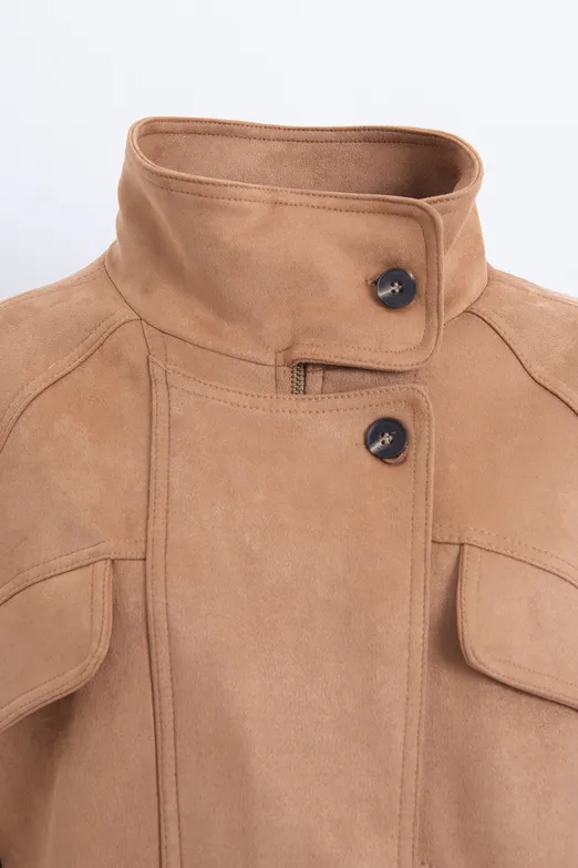 Bayan Camel Cepli Süet Mont - BSL