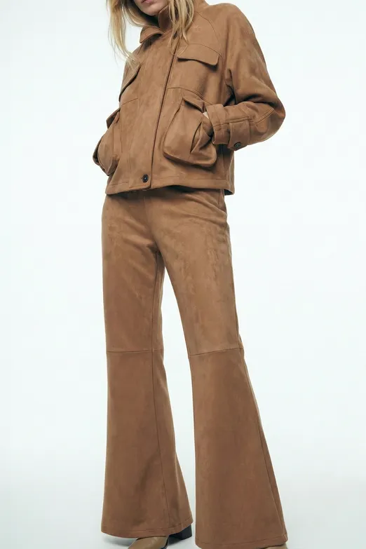 Bayan Camel Normal Bel Süet Pantolon - BSL