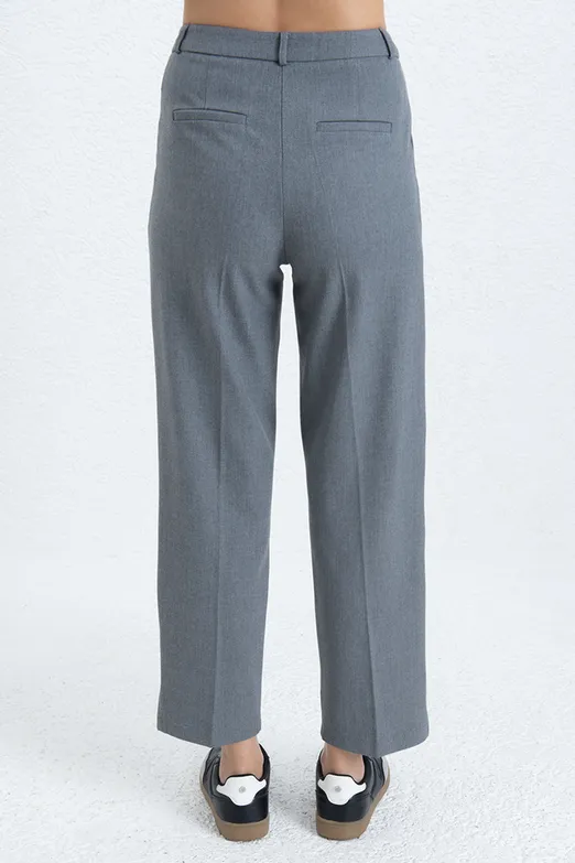 Bayan Gri Bilek Boy Kumaş Pantolon - BSL