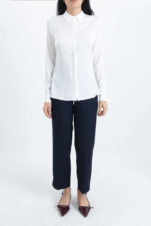 Bayan Lacivert Bilek Boy Kumaş Pantolon - BSL