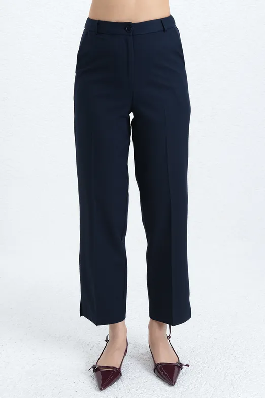Bayan Lacivert Bilek Boy Kumaş Pantolon - BSL