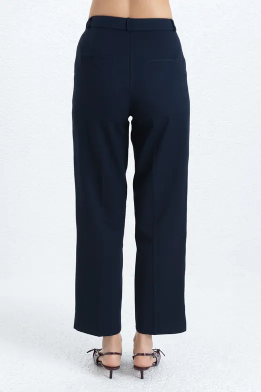 Bayan Lacivert Bilek Boy Kumaş Pantolon - BSL