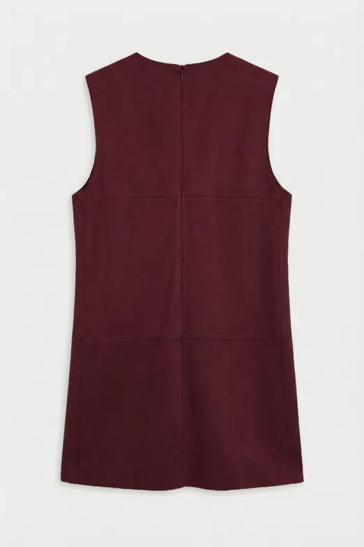 Bayan Bordo Süet Görünümlü Mini Jile Elbise - BSL