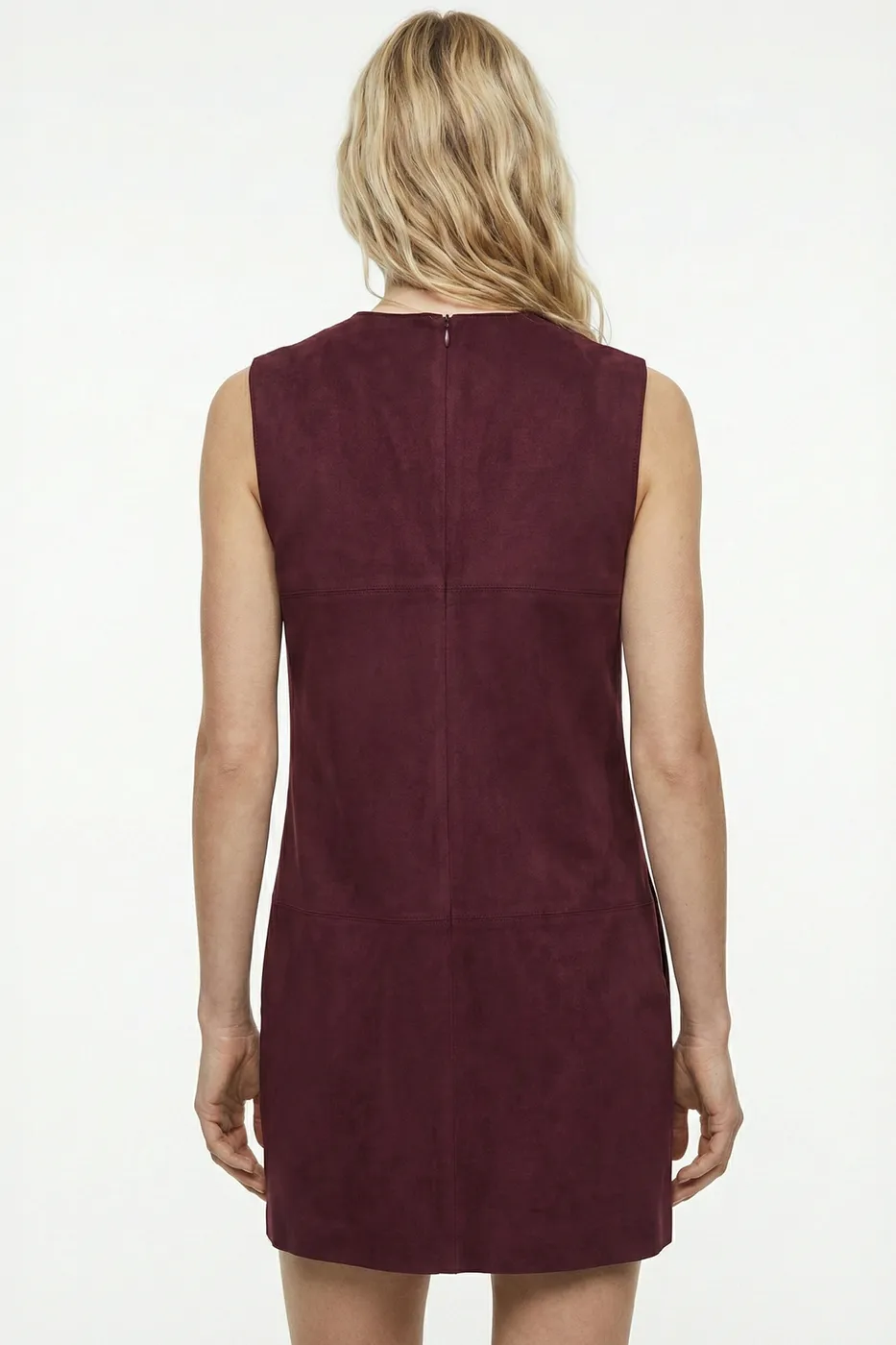 Bayan Bordo Süet Görünümlü Mini Jile Elbise