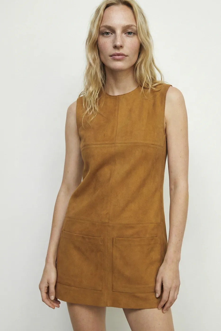 Bayan Hardal Süet Görünümlü Mini Jile Elbise