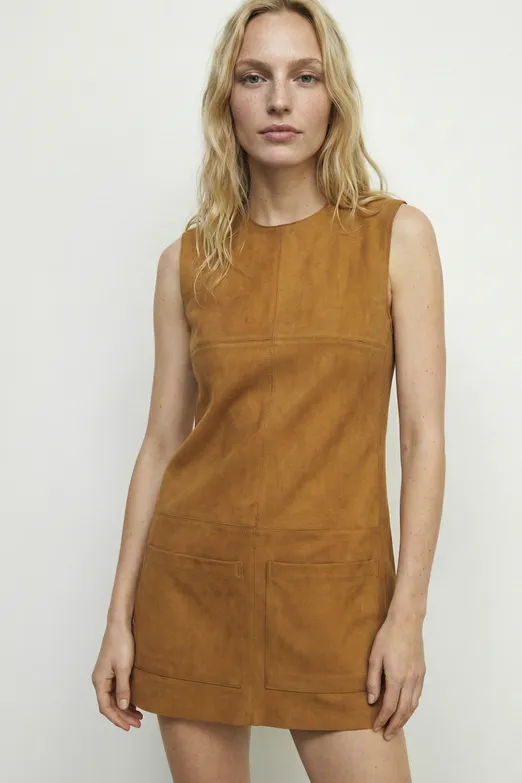 Bayan Hardal Süet Görünümlü Mini Jile Elbise - BSL