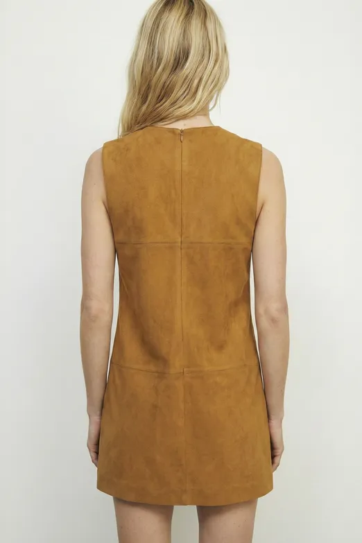 Bayan Hardal Süet Görünümlü Mini Jile Elbise - BSL