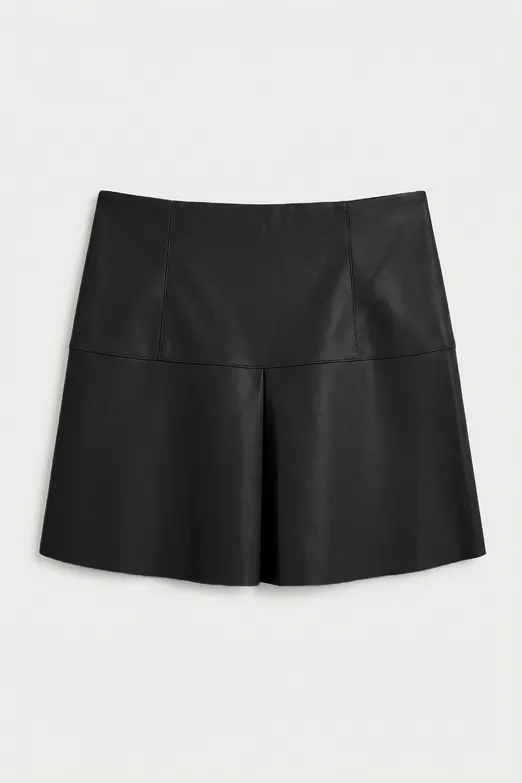 Bayan Siyah Pileli Mini Deri Etek - BSL