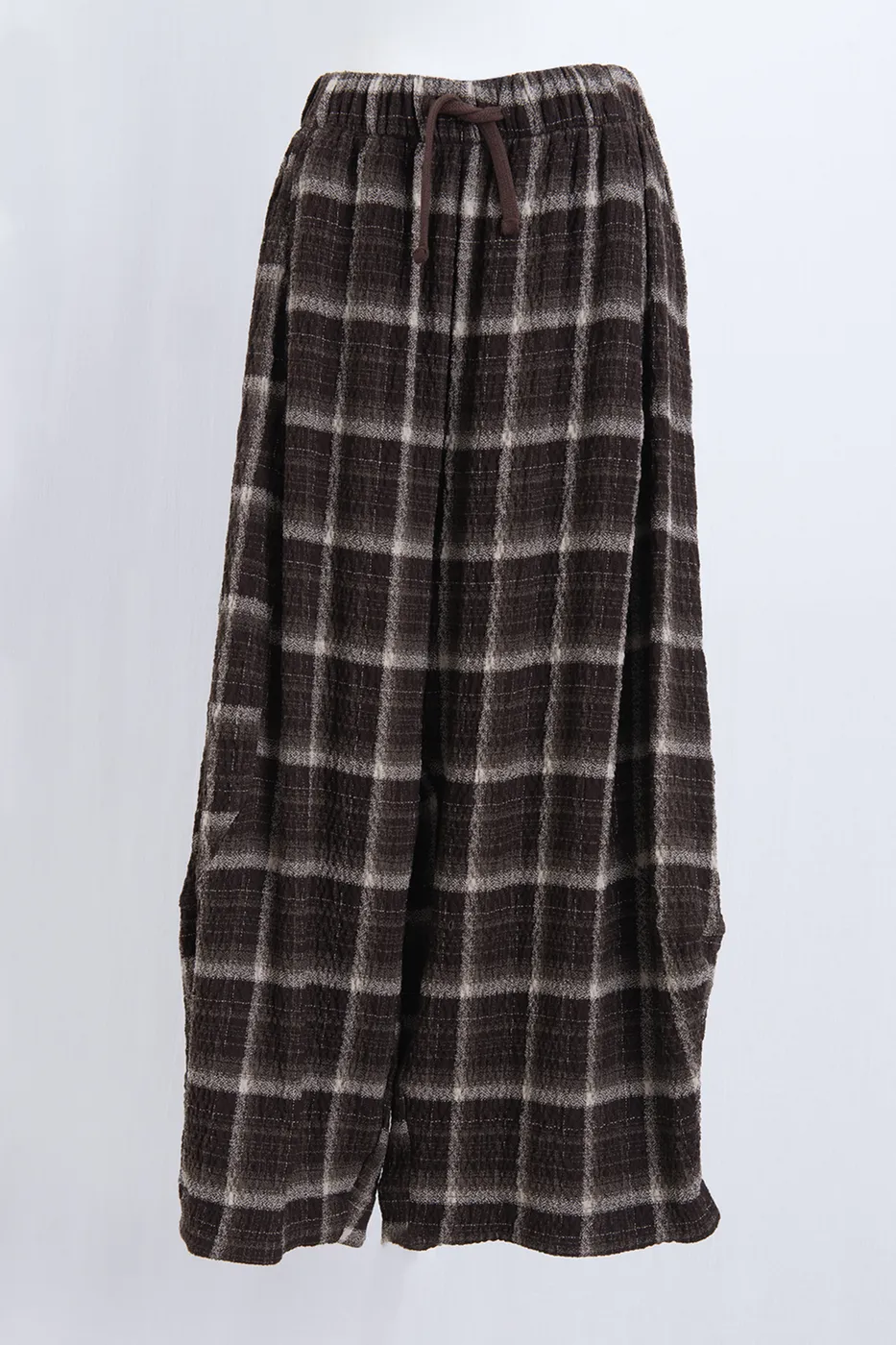 Bayan Kahverengi Ekoseli Şalvar Pantolon