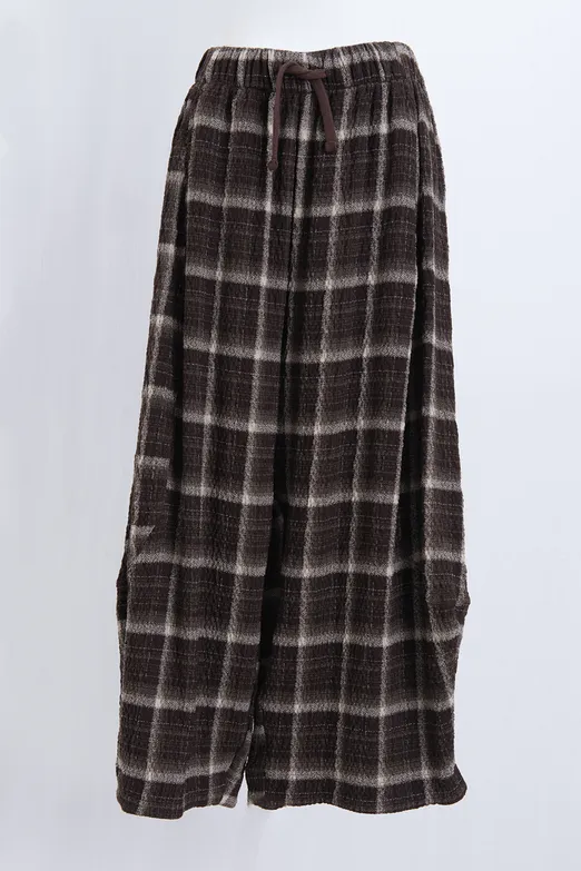 Bayan Kahverengi Ekoseli Şalvar Pantolon - BSL