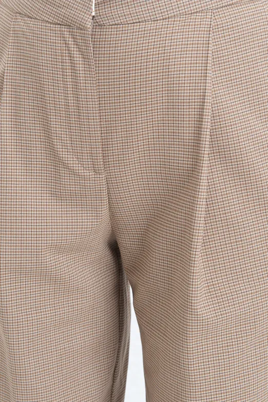 Bayan Kahverengi Pileli Düz Kesim  Kumaş Pantolon - BSL