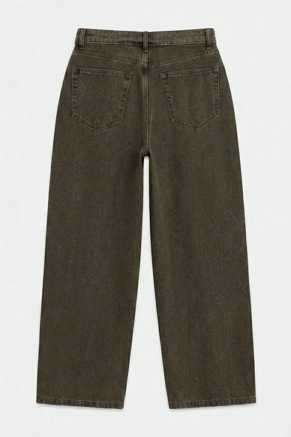 Bayan Haki Dışa Katlanır Kemer Detaylı Boyalı Denim Pantolon