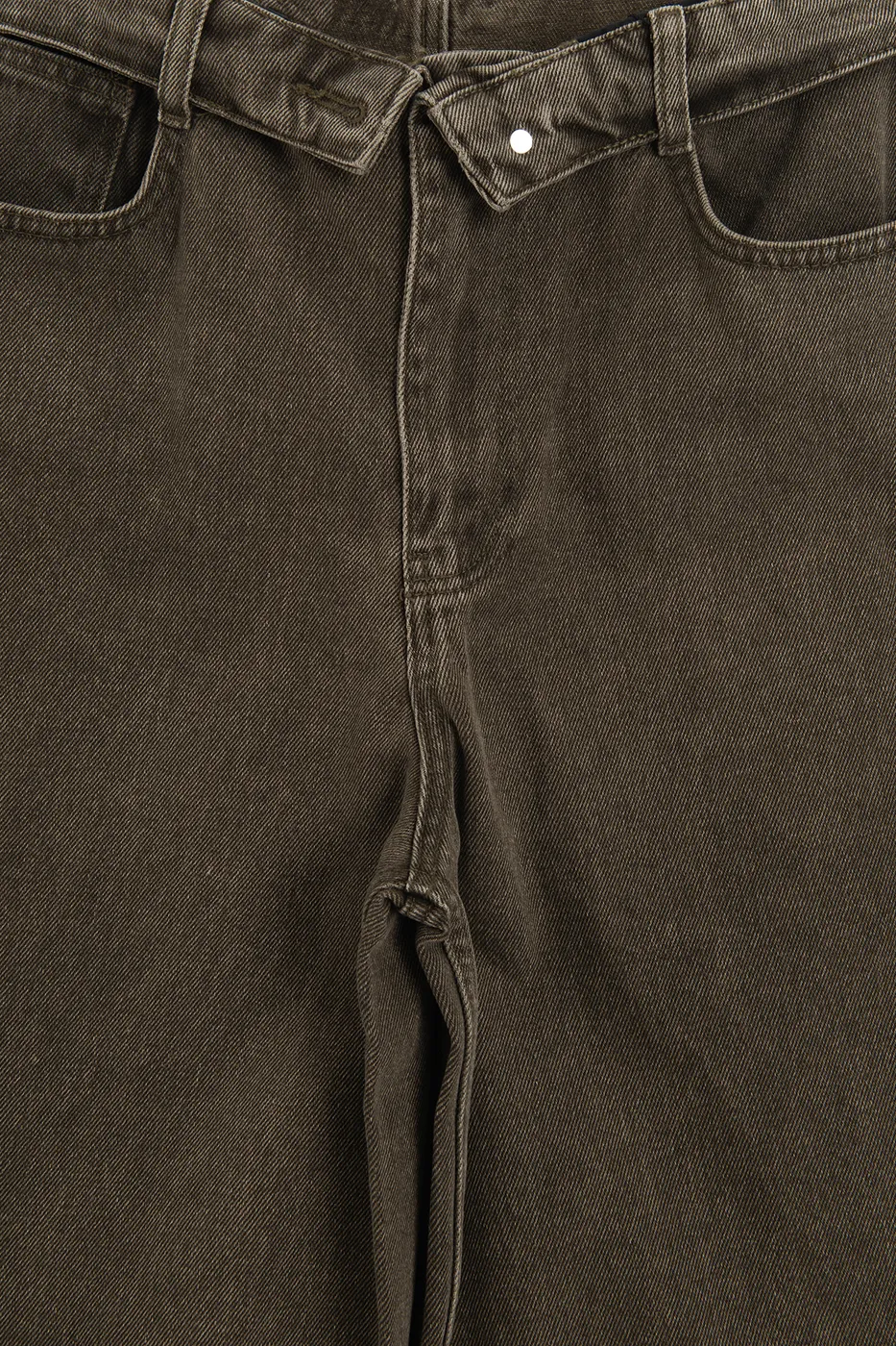 Bayan Haki Dışa Katlanır Kemer Detaylı Boyalı Denim Pantolon