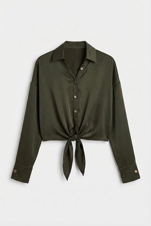 Bayan  Bağlamalı Saten Bluz