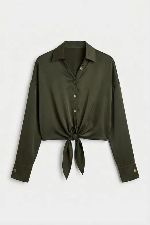 Bayan Haki Bağlamalı Saten Bluz - BSL