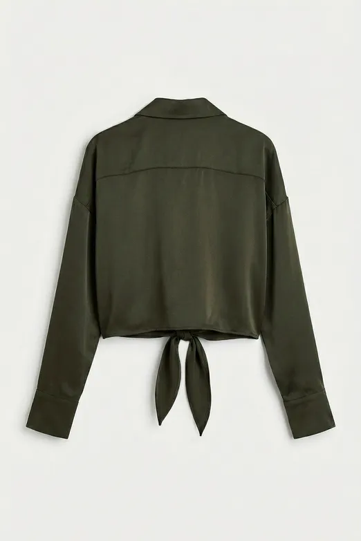 Bayan Haki Bağlamalı Saten Bluz - BSL