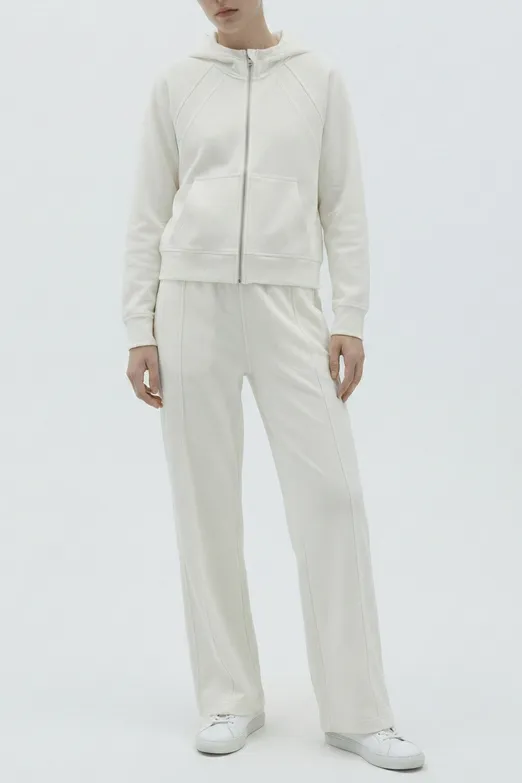 Bayan Beyaz Beli Lastikli Düz Kesim Pantolon - BSL