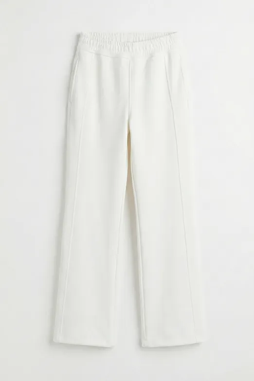 Bayan Beyaz Beli Lastikli Düz Kesim Pantolon - BSL