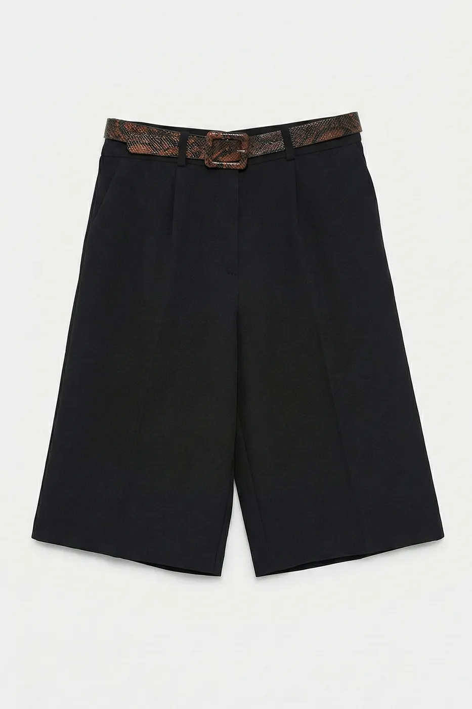 Bayan Siyah Kemerli Uzun Bermuda Şort