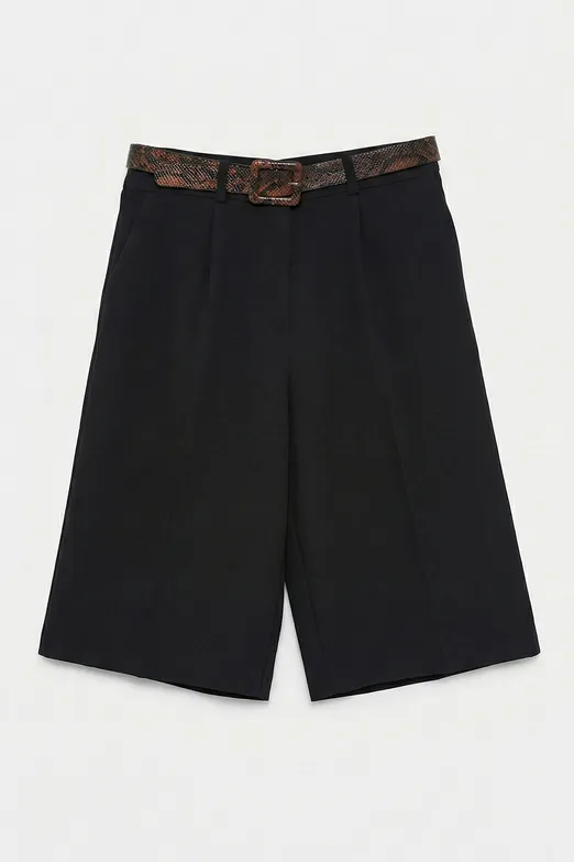 Bayan Siyah Kemerli Uzun Bermuda Şort - BSL