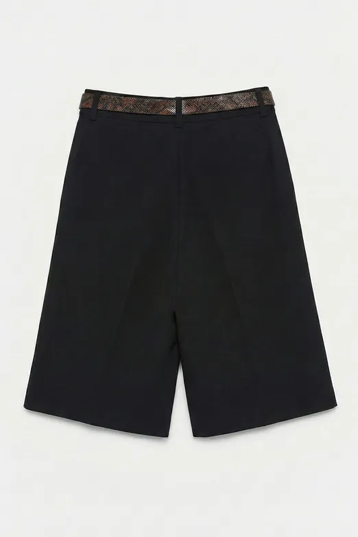 Bayan Siyah Kemerli Uzun Bermuda Şort - BSL