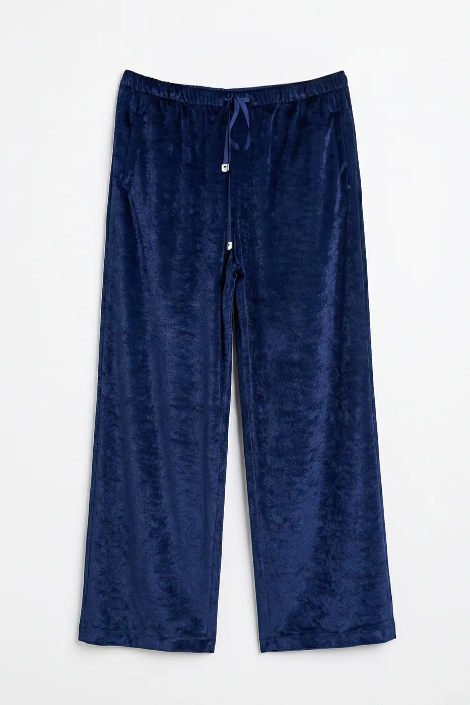 Bayan Lacivert Kadife Bol Pantolon