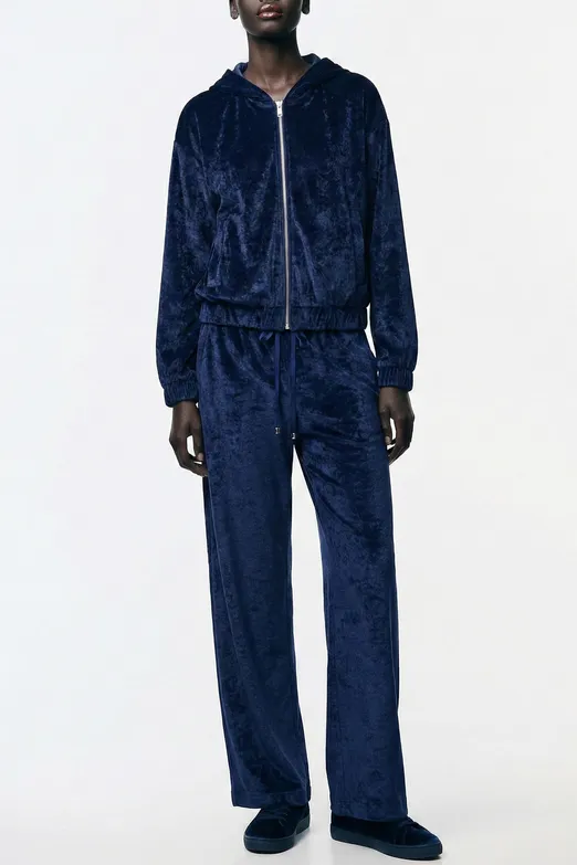 Bayan Lacivert Kadife Bol Pantolon - BSL