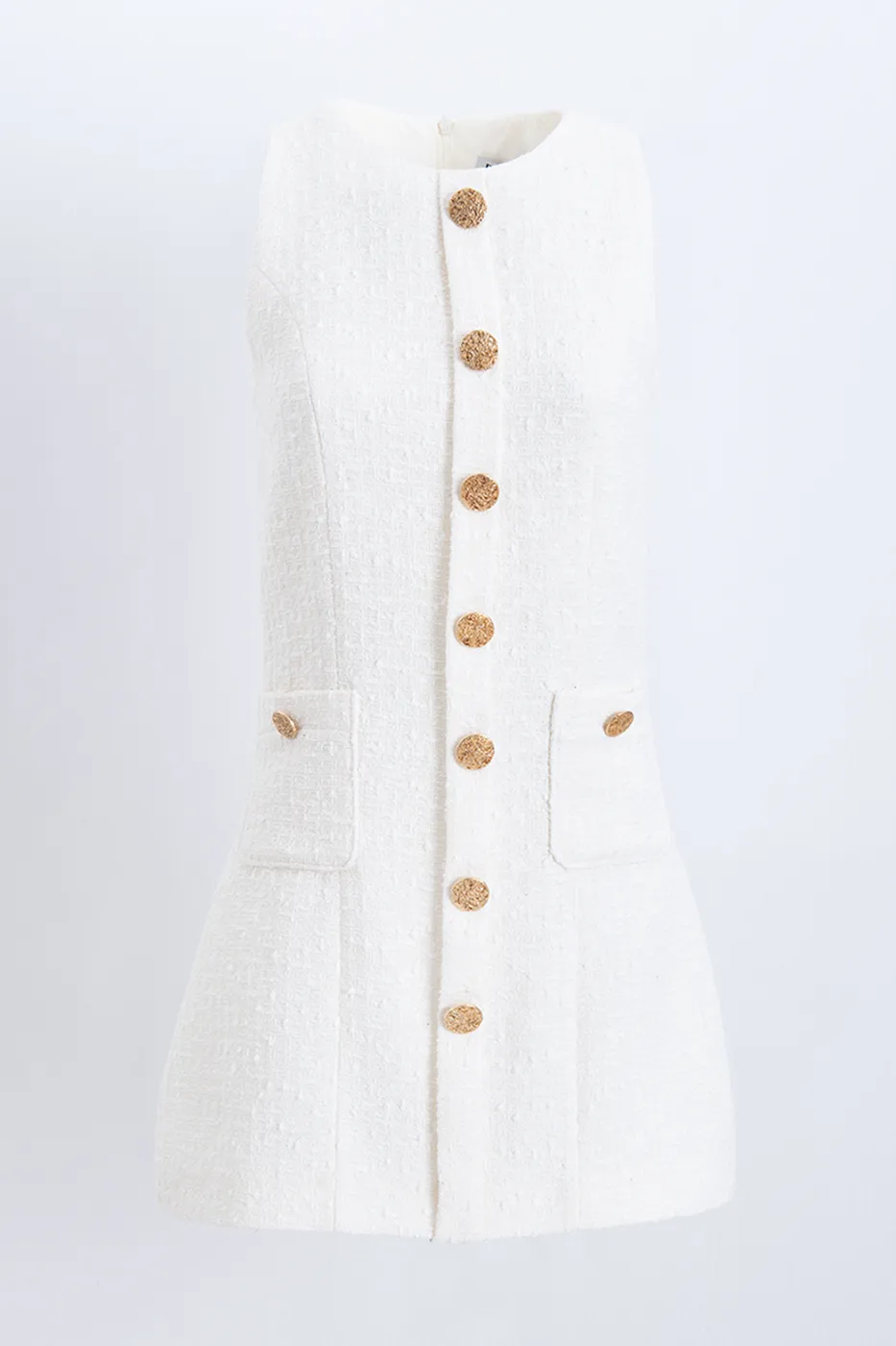 Bayan Ekru Düğme Detaylı Mini Elbise