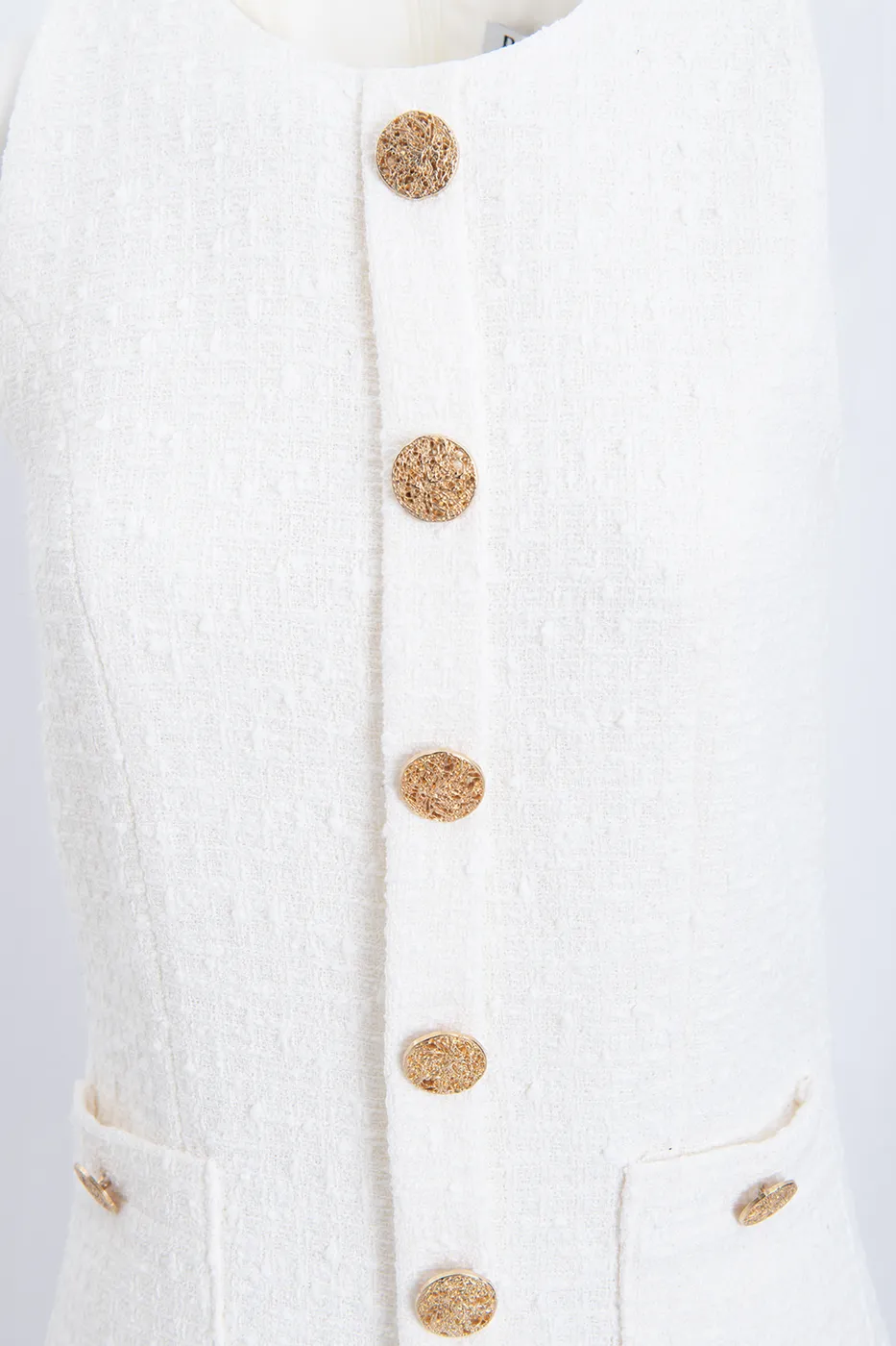 Bayan Ekru Düğme Detaylı Mini Elbise