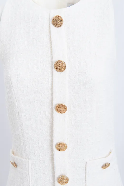 Bayan Ekru Düğme Detaylı Mini Elbise - BSL