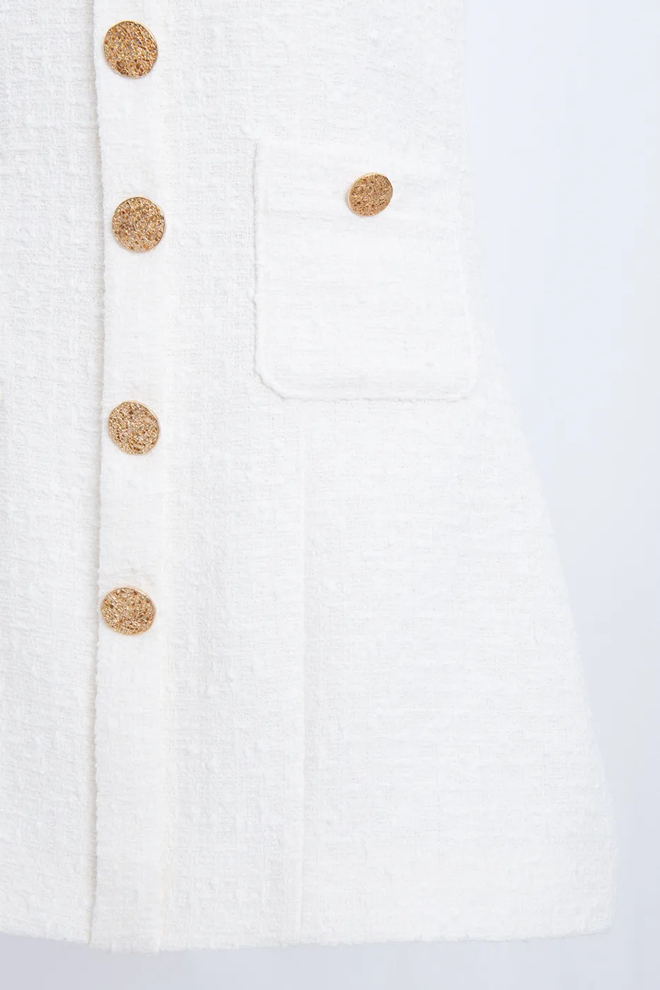 Bayan Ekru Düğme Detaylı Mini Elbise